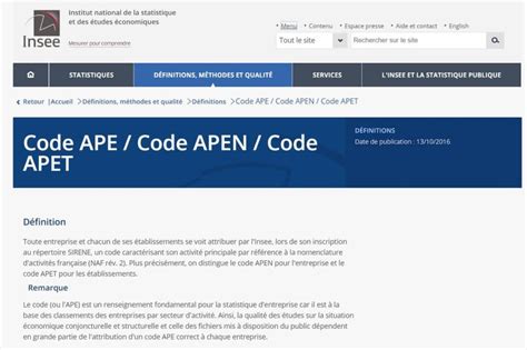Code APE Exemple