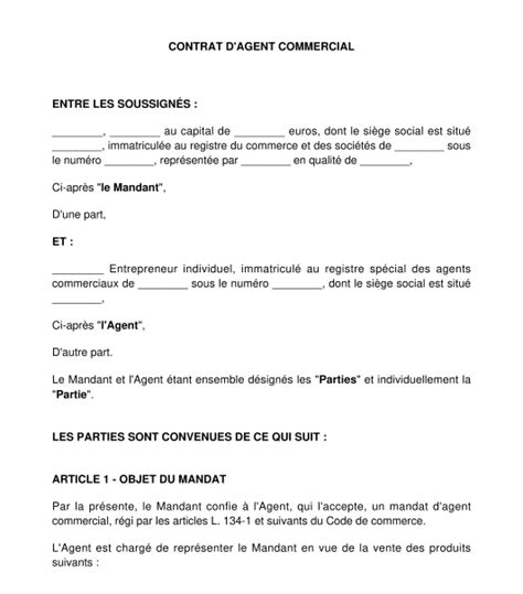 Contrat Agent Commercial
