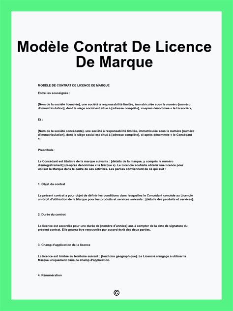 Contrat de Licence de Marque