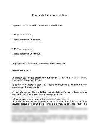 Contrat de bail à construction