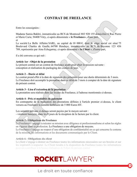 Contrat de freelance