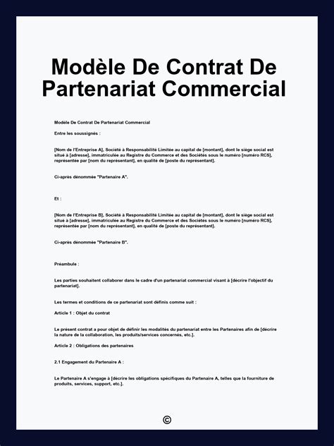 Contrat de partenariat commercial