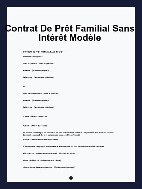 Contrat de prêt familial