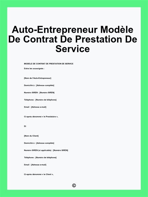 Contrat de prestation de services auto-entrepreneur