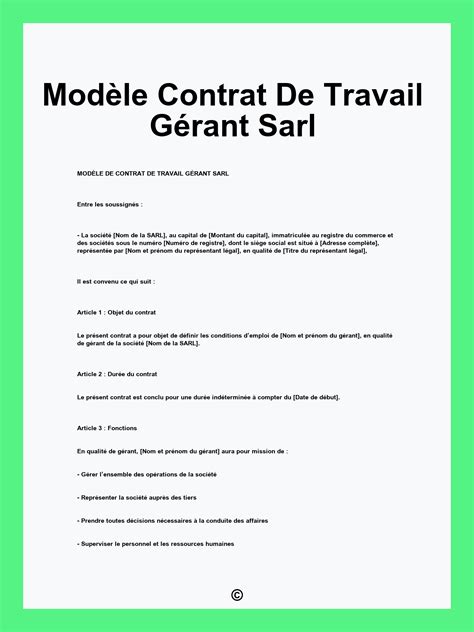 Contrat de travail gérant SARL