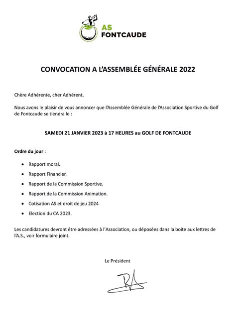 Convocation Assemblée Générale