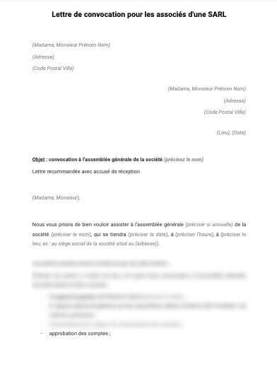 Convocation Assemblée Générale SARL