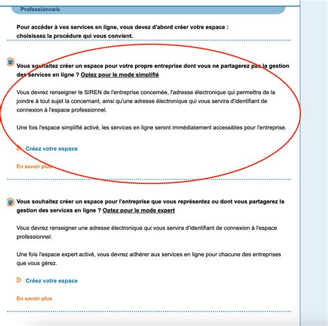 Création Espace Pro Impots