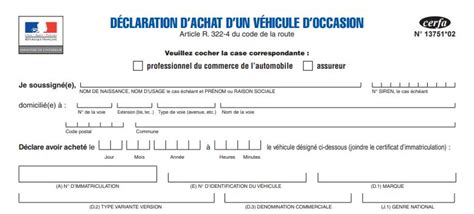 Déclaration d'achat d'un véhicule