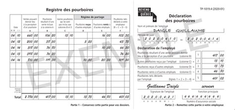 Déclaration des pourboires