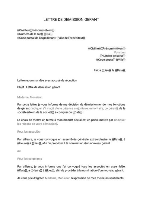 Démission gérant SARL