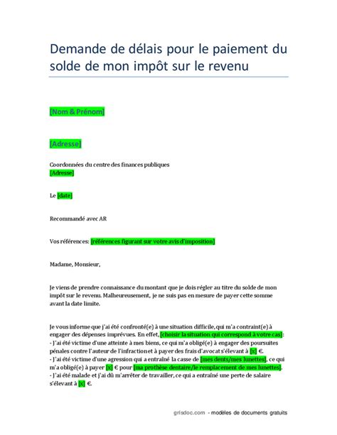 Demande de délai de paiement des impôts
