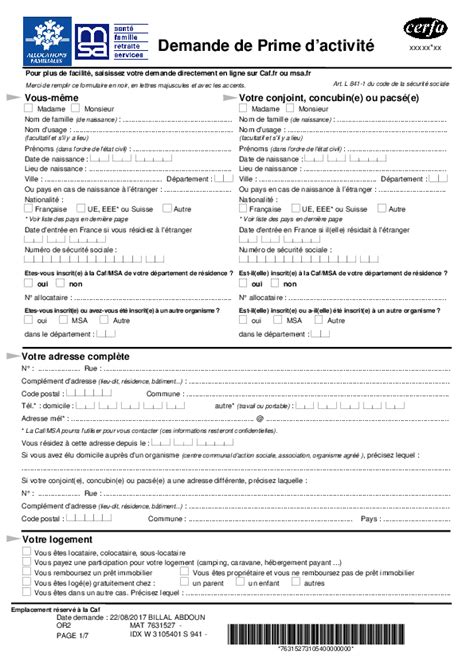 Demande de prime d'activité en ligne
