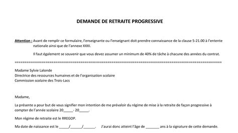 Demande de retraite progressive