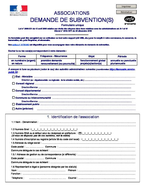 Demande de subvention pour association