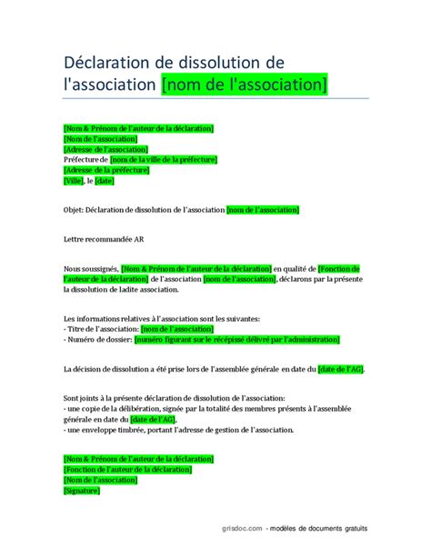 Dissolution d'une association
