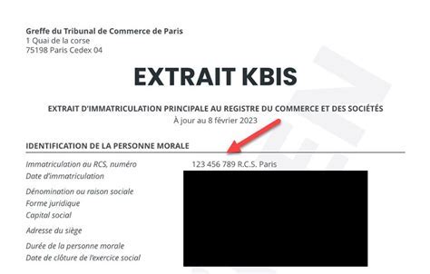 Emplacement du numéro SIREN sur un extrait Kbis