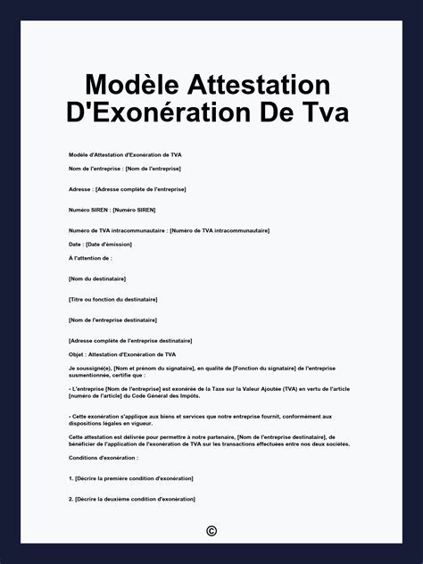 Exemple attestation TVA