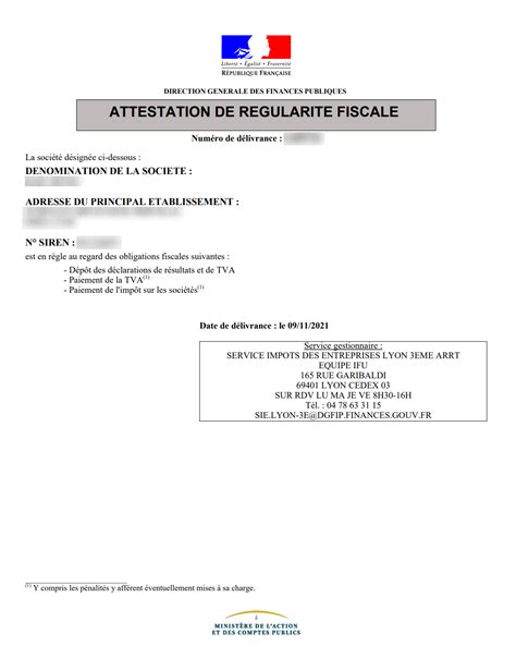 Exemple d'attestation de régularité fiscale