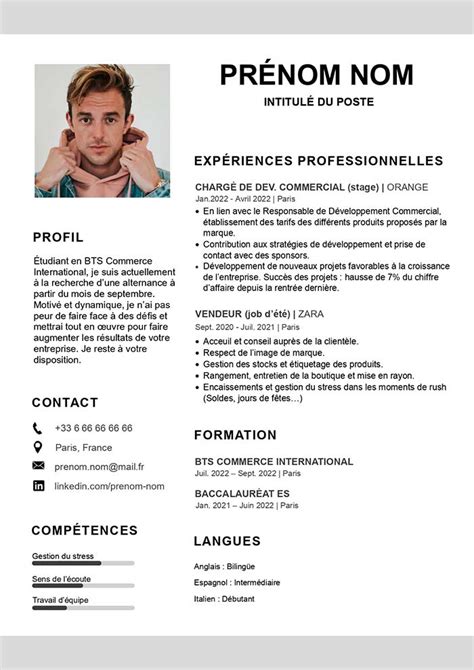 Exemple de CV pour un BTS