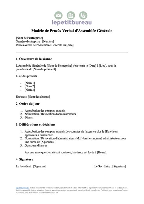 Exemple de Procès-Verbal d'Assemblée Générale