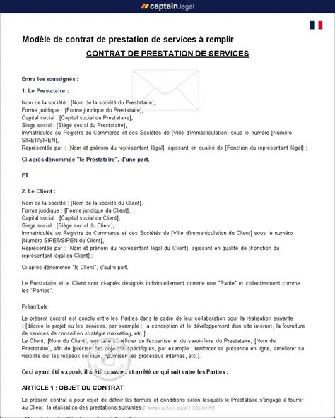 Exemple de contrat de prestation de service