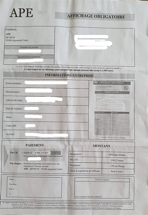 Exemple de courrier APE Affichage Obligatoire