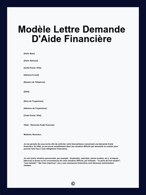 Exemple de demande d'aide financière pour travaux