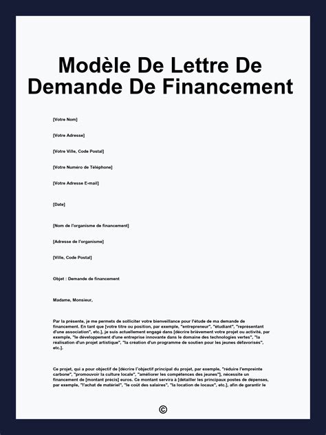 Exemple de demande de financement