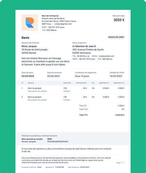 Exemple de devis auto-entrepreneur