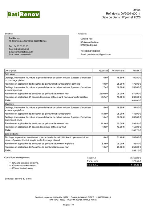 Exemple de devis de peinture