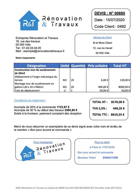 Exemple de devis maçonnerie
