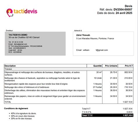 Exemple de devis nettoyage