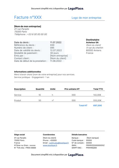 Exemple de facture avec mention TVA non applicable