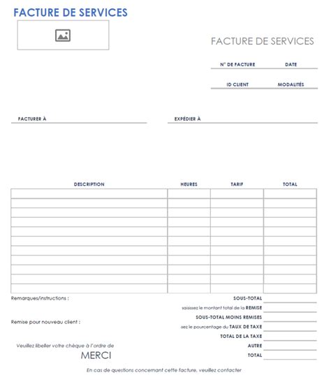 Exemple de facture d'un prestataire de services