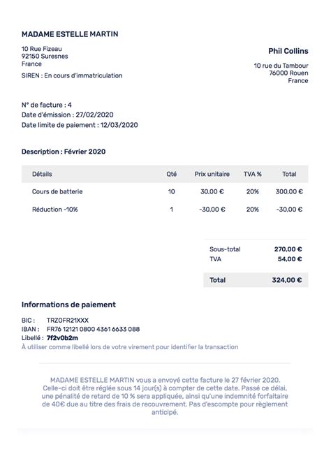 Exemple de facture pour auto-entrepreneur