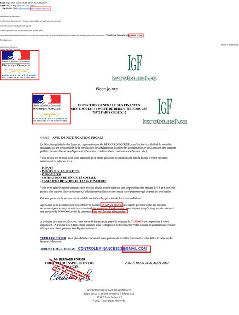 Exemple de faux courriel de la DGFiP