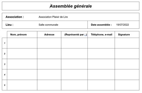 Exemple de feuille de présence AG