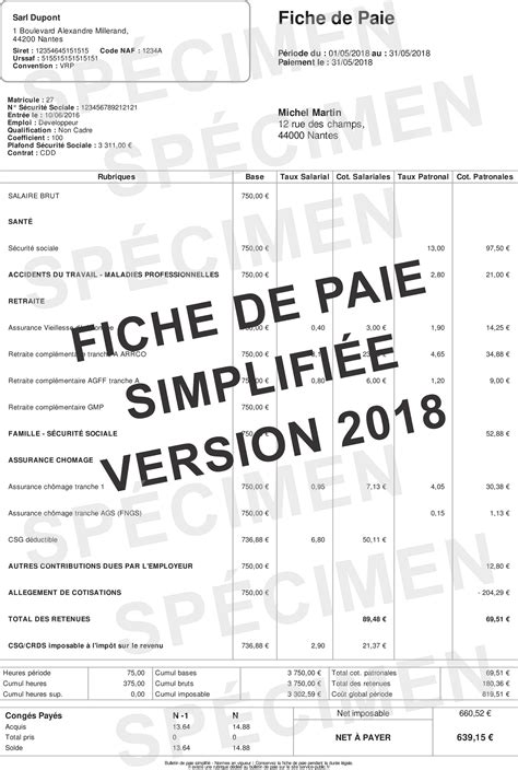 Exemple de fiche de paie simplifiée