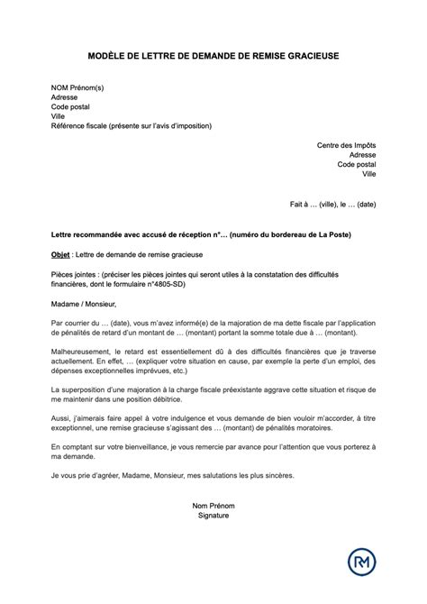 Exemple de lettre de demande de remise gracieuse