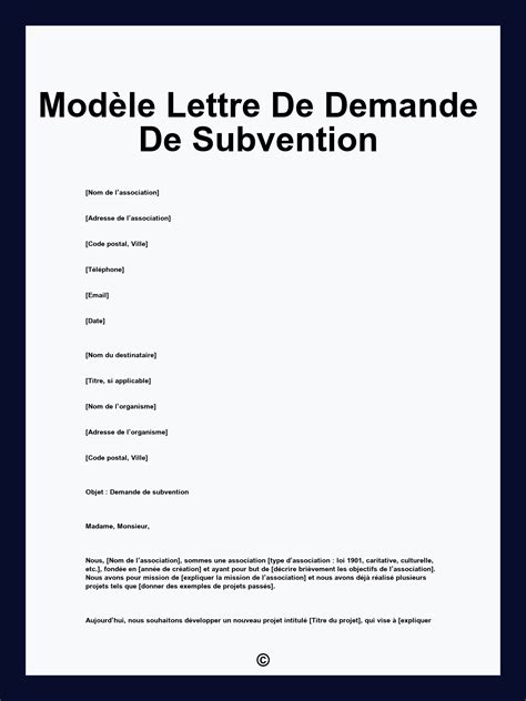 Exemple de lettre de demande de subvention
