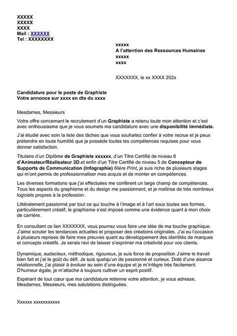Exemple de lettre de motivation graphiste