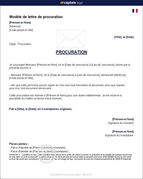 Exemple de lettre de procuration