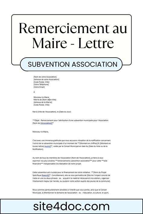 Exemple de lettre de remerciement pour une subvention