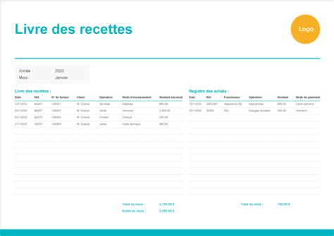 Exemple de livre de recettes auto-entrepreneur