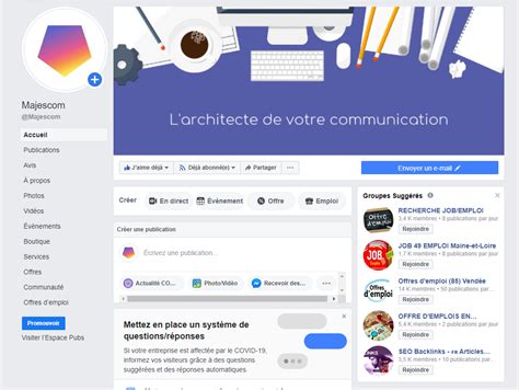 Exemple de page Facebook entreprise