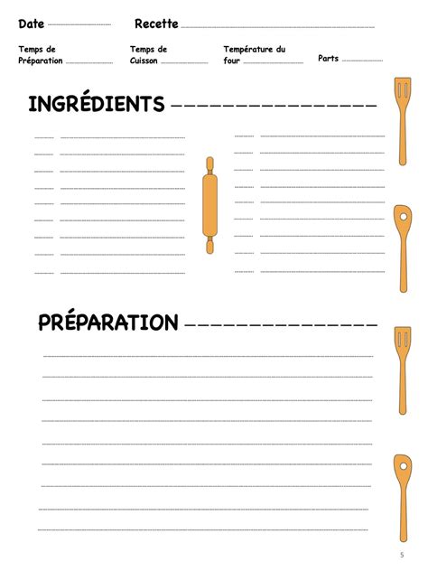 Exemple de tableau pour livre de recettes papier