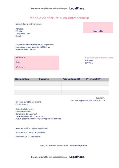 Facture Auto-Entrepreneur