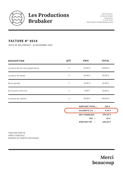 Facture avec escompte