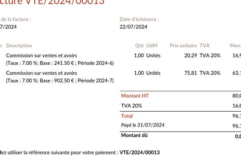 Facture de commission